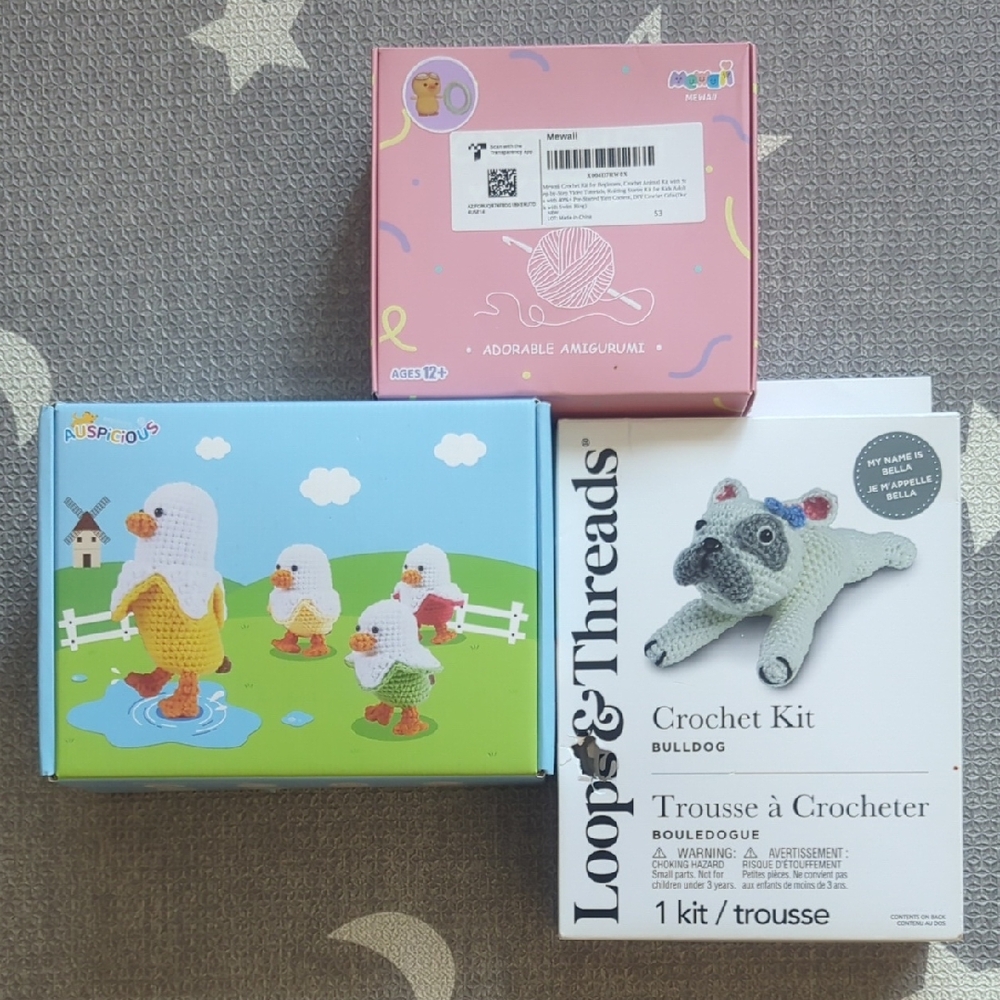 🧶 Crochet Kit Bundle with Duck, Ducklings, and Bulldog Designs